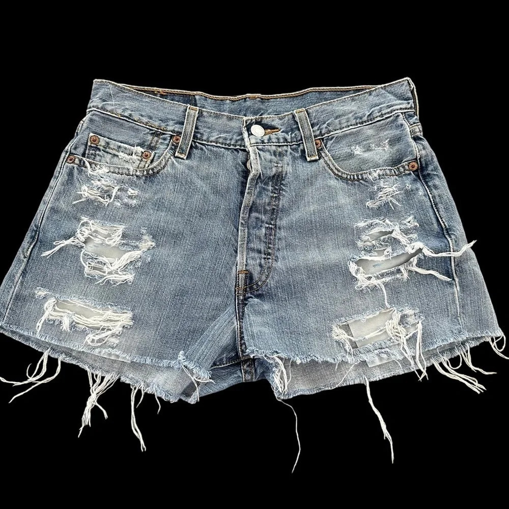 Petros Upcycled Vintage Womens 30 Levi’s 501 Jean Shorts Distressed High Waisted